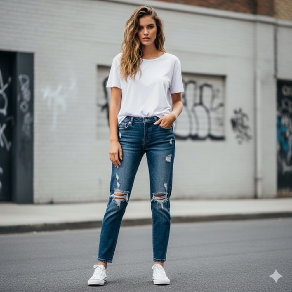 Cello Jeans Distressed Boyfriend Fit Women’s 7 | 100% Cotton Ripped Denim